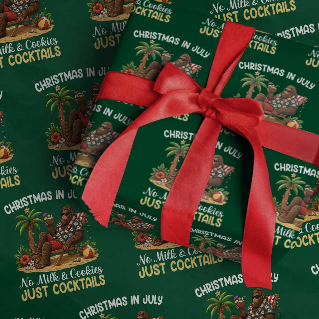 Funny Christmas In July Bigfoot Wrapping Paper Roll No Milk And Cookies Just Cocktails