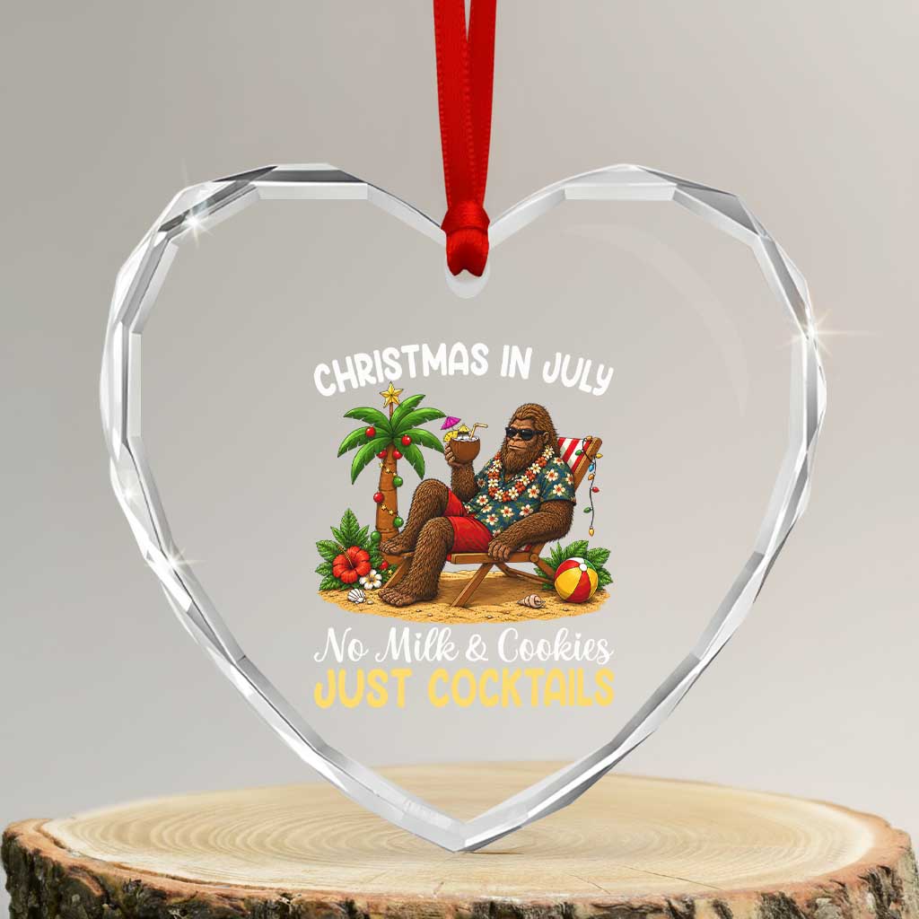 Funny Christmas In July Bigfoot Heart Crystal Glass Ornament No Milk And Cookies Just Cocktails