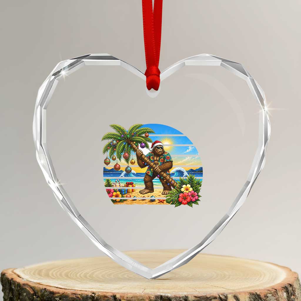 Funny Christmas In July Bigfoot Heart Crystal Glass Ornament Tropical Vacation Graphic