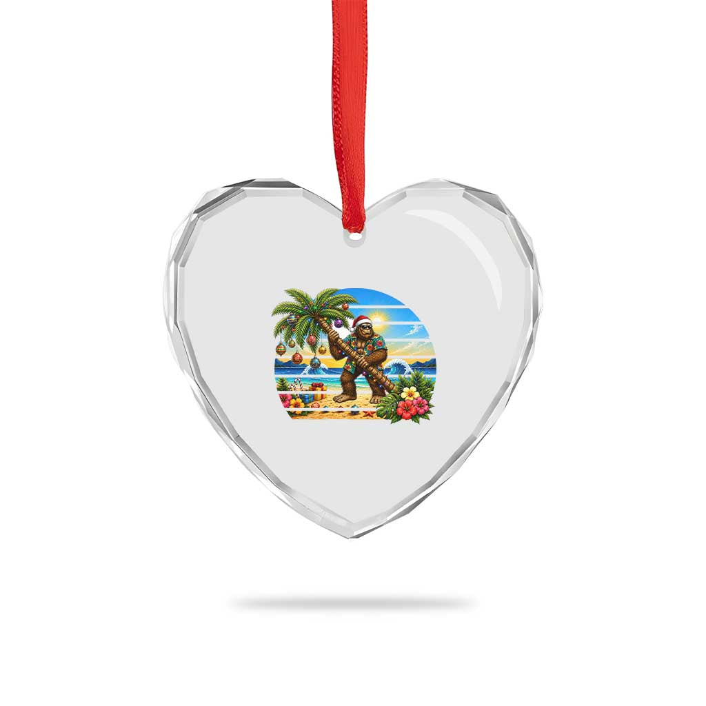 Funny Christmas In July Bigfoot Heart Crystal Glass Ornament Tropical Vacation Graphic