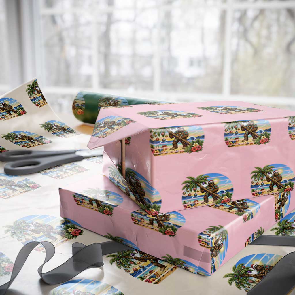Funny Christmas In July Bigfoot Wrapping Paper Roll Tropical Vacation Graphic