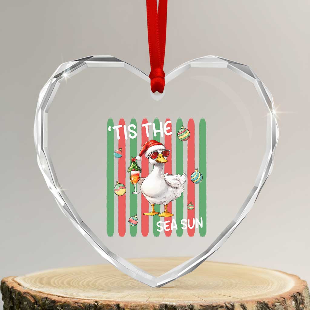 Funny Christmas In July Goose Heart Crystal Glass Ornament Tis The Sea Sun