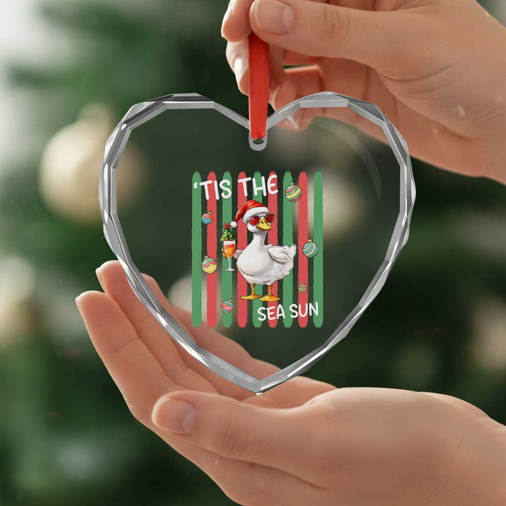Funny Christmas In July Goose Heart Crystal Glass Ornament Tis The Sea Sun