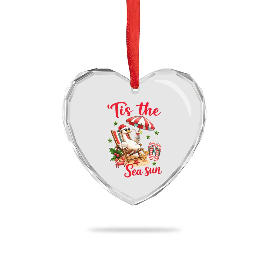 Funny Christmas In July Goose Heart Crystal Glass Ornament Tropical Summer Beach Party