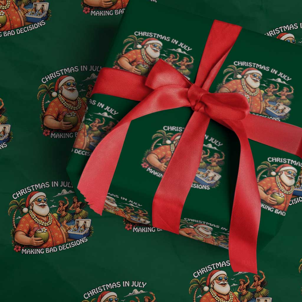 Funny Christmas in July Making Bad Decisions Wrapping Paper Roll Tropical Santa Hawaiian Summer Holiday Party TS10 Green Print Your Wear