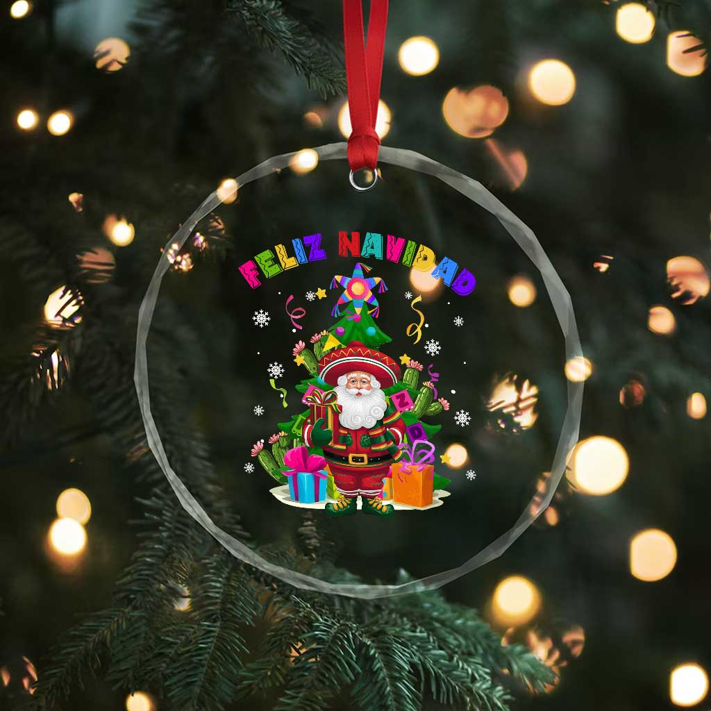 Funny Christmas In Mexico Crystal Glass Ornament Feliz Navidad Sombrero Santa Xmas Tree TS11 Print Your Wear
