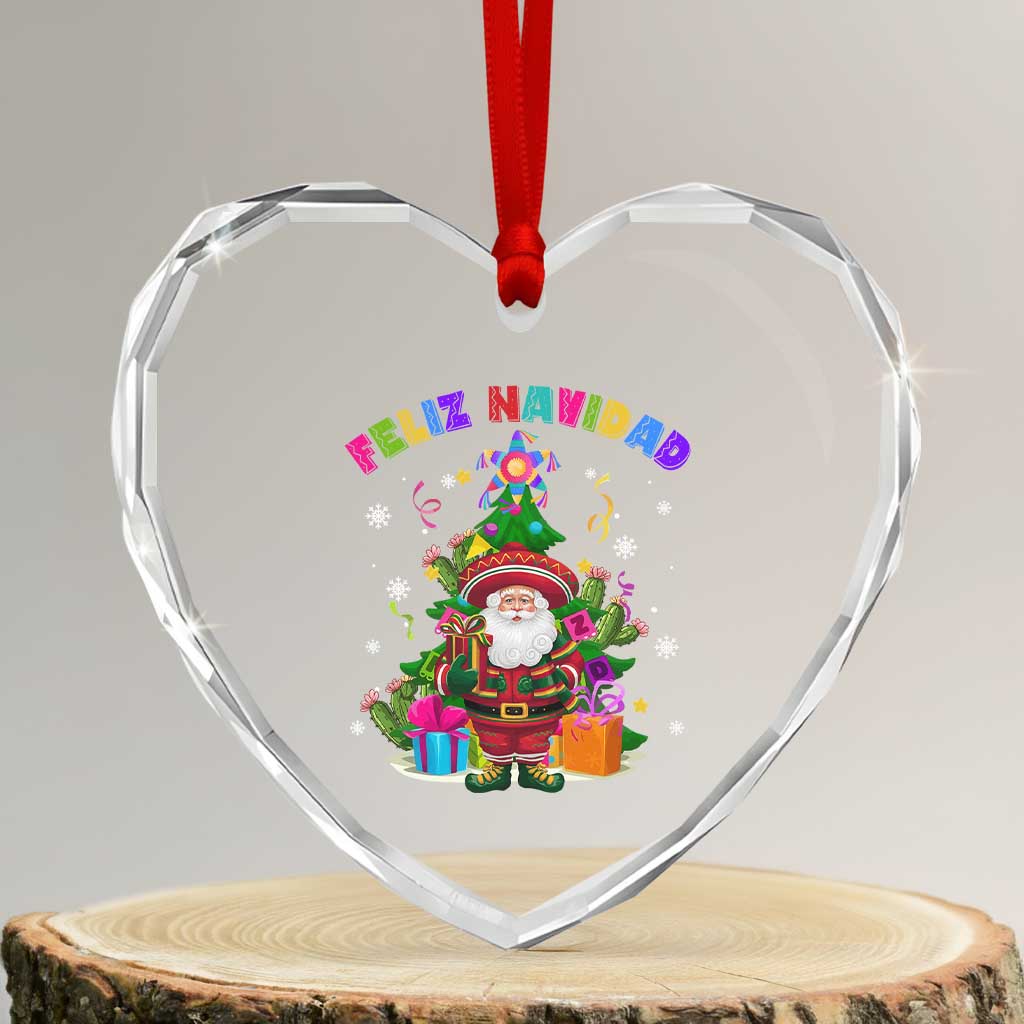 Funny Christmas In Mexico Heart Crystal Glass Ornament Feliz Navidad Sombrero Santa Xmas Tree TS11 Transparent Glass 3'' Heart Print Your Wear