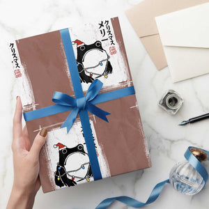 Funny Christmas Japanese Wrapping Paper Roll Santa Frog Ukiyoe Art TS11 Mocha Print Your Wear
