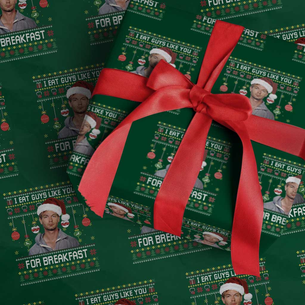 Funny Christmas Jeffrey Dahmer Wrapping Paper Roll I Eat Guys Like You For Breakfast Serial Killer TS11 Green Print Your Wear