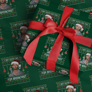 Funny Christmas Jeffrey Dahmer Wrapping Paper Roll I Eat Guys Like You For Breakfast Serial Killer TS11 Green Print Your Wear