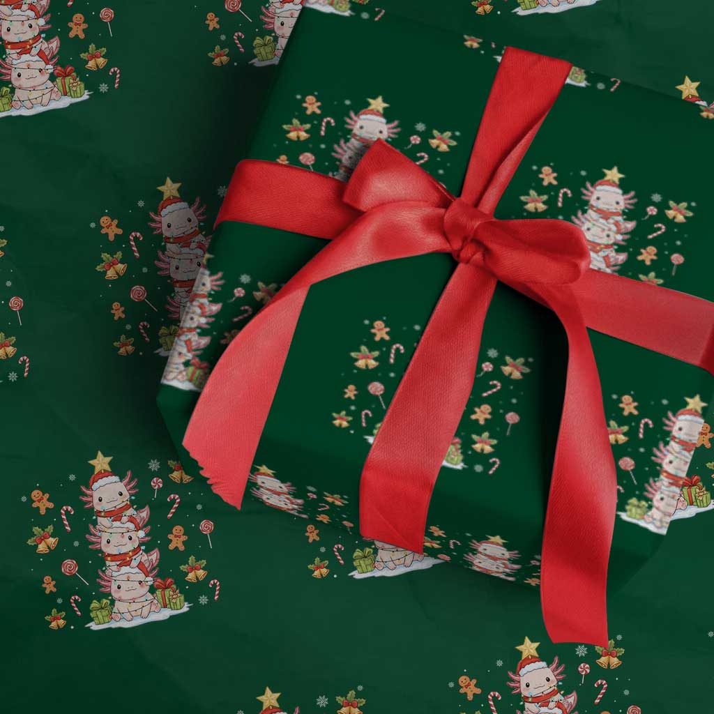 Funny Christmas Kawaii Axolotl Xmas Tree Wrapping Paper Roll TS11 Green Print Your Wear
