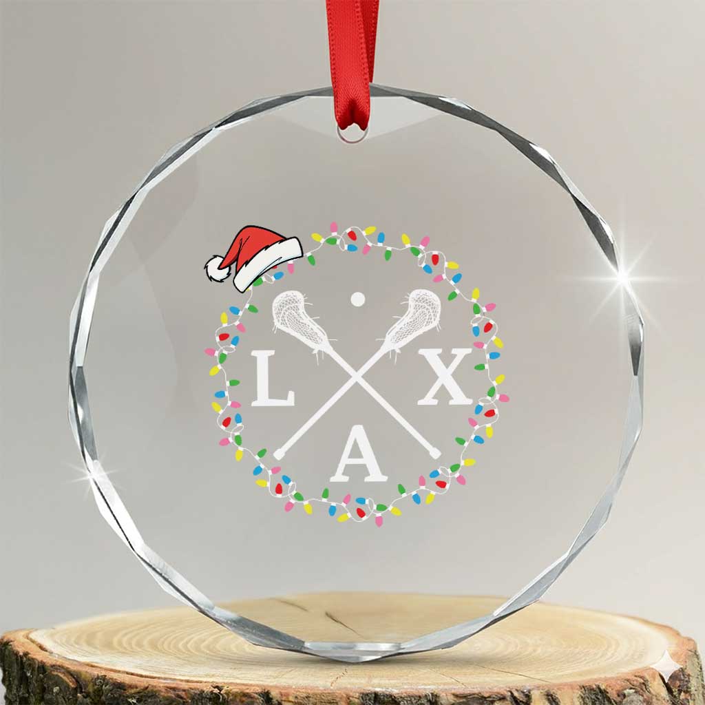 Funny Christmas Lacrosse Lax Stick Santa Hat Crystal Glass Ornament TS11 Transparent Glass 3'' Circle Print Your Wear