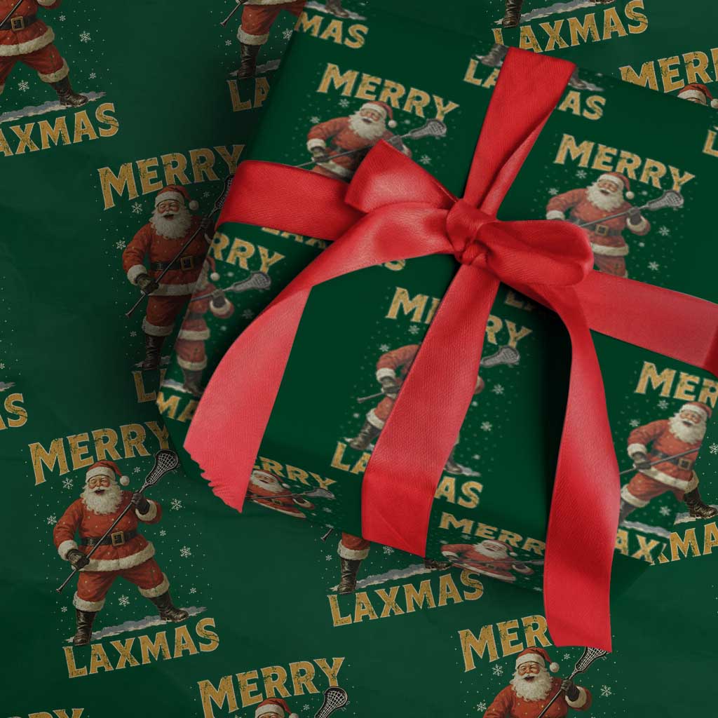 Funny Christmas Lacrosse Wrapping Paper Roll Merry Laxmas Santa Lax Player TS11 Green Print Your Wear