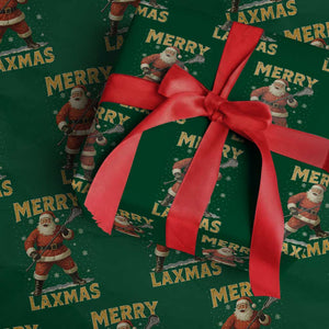 Funny Christmas Lacrosse Wrapping Paper Roll Merry Laxmas Santa Lax Player TS11 Green Print Your Wear