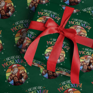 Funny Christmas LGBT Wrapping Paper Roll Ho Ho Ho Mosexual Rainbow Santa TS11 Green Print Your Wear