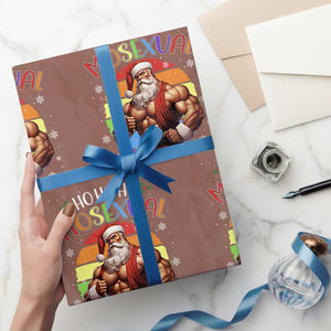 Funny Christmas LGBT Wrapping Paper Roll Ho Ho Ho Mosexual Rainbow Santa TS11 Mocha Print Your Wear