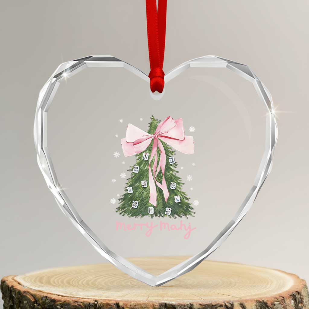 Funny Christmas Mahjong Heart Crystal Glass Ornament Merry Mahj Xmas Tree Gambling Chinese Game TS11 Transparent Glass 3'' Heart Print Your Wear