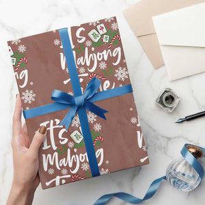 Funny Christmas Mahjong Wrapping Paper Roll It Is Mahjong Time Gambling Xmas Chinese Game TS11 Mocha Print Your Wear