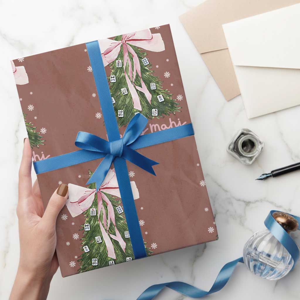 Funny Christmas Mahjong Wrapping Paper Roll Merry Mahj Xmas Tree Gambling Chinese Game TS11 Mocha Print Your Wear