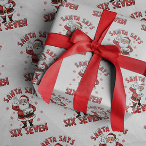Funny Christmas Meme Gift Wrapping Paper Roll Santa Says Six Seven TS12 White Print Your Wear