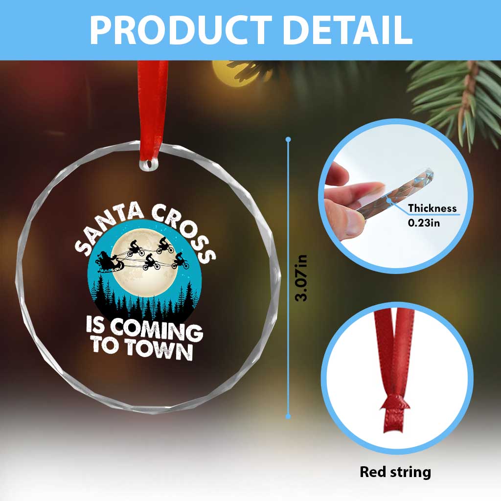 Funny Christmas Motocross Crystal Glass Ornament Santa Cross Is Coming To Town Sport TS11 Print Your Wear