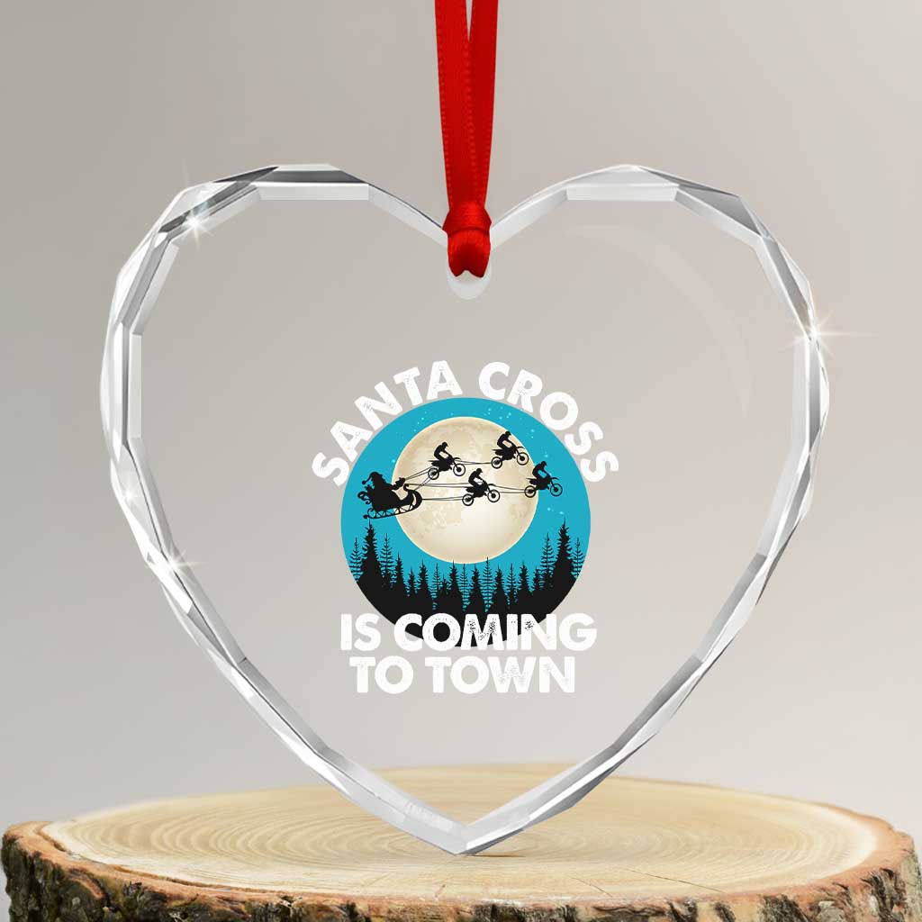 Funny Christmas Motocross Heart Crystal Glass Ornament Santa Cross Is Coming To Town Sport TS11 Transparent Glass 3'' Heart Print Your Wear