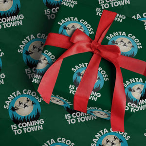 Funny Christmas Motocross Wrapping Paper Roll Santa Cross Is Coming To Town Sport TS11 Green Print Your Wear