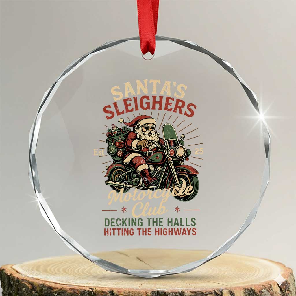 Funny Christmas Motorcycle Biker Crystal Glass Ornament Santas Sleighers Motorcycle Club Decking The Halls TS11 Transparent Glass 3'' Circle Print Your Wear