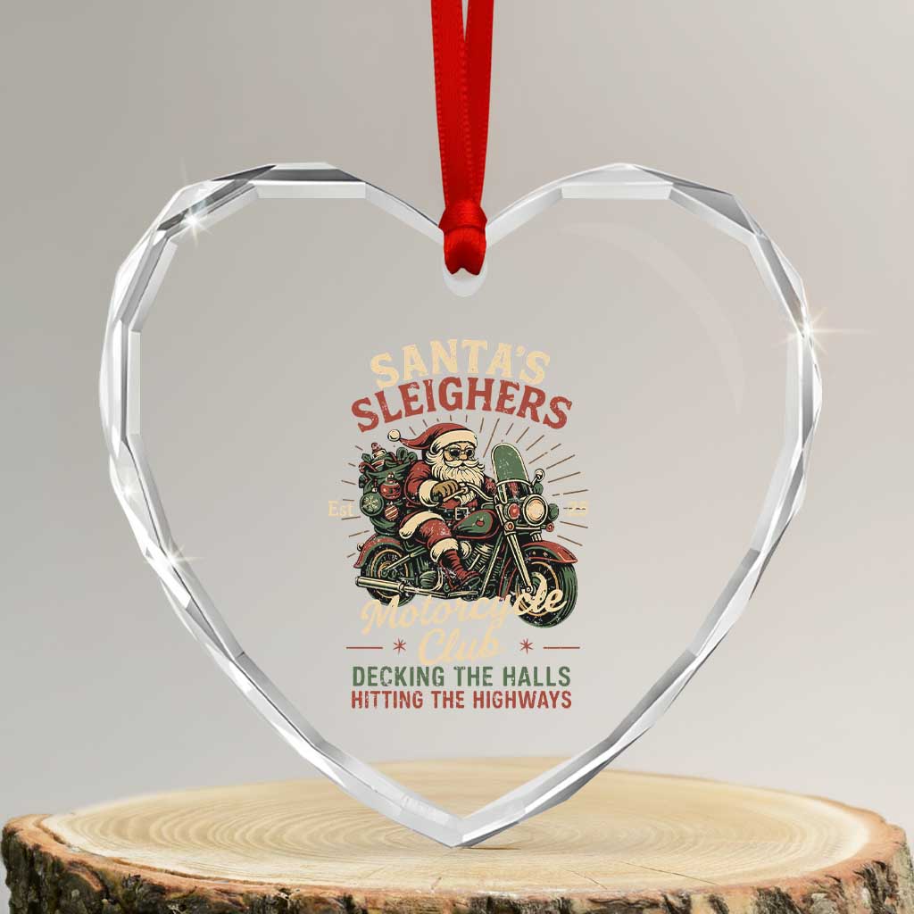 Funny Christmas Motorcycle Biker Heart Crystal Glass Ornament Santas Sleighers Motorcycle Club Decking The Halls TS11 Transparent Glass 3'' Heart Print Your Wear