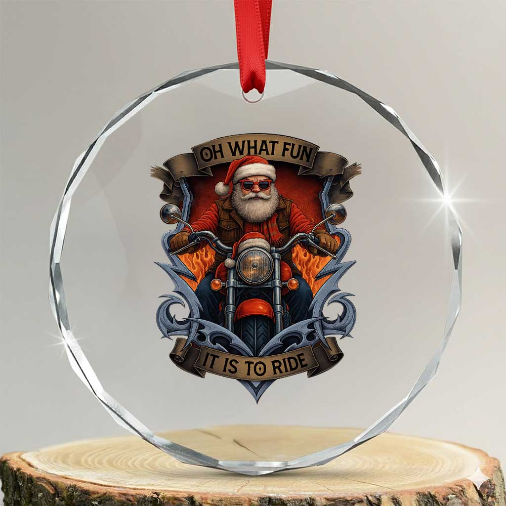 Funny Christmas Motorcycle Santa Crystal Glass Ornament Oh What Fun It Is To Ride Xmas Biker TS11 Transparent Glass 3'' Circle Print Your Wear