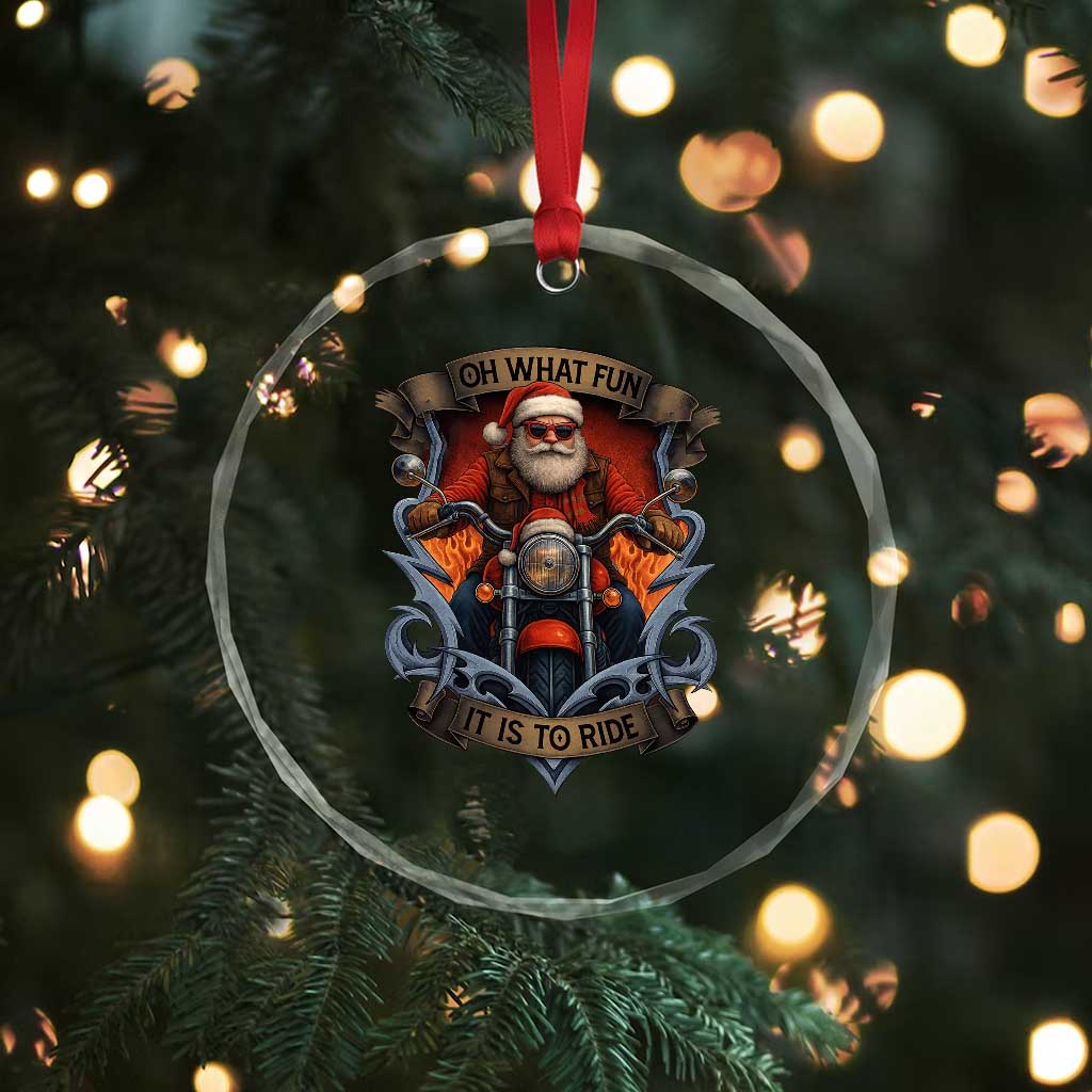 Funny Christmas Motorcycle Santa Crystal Glass Ornament Oh What Fun It Is To Ride Xmas Biker TS11 Print Your Wear