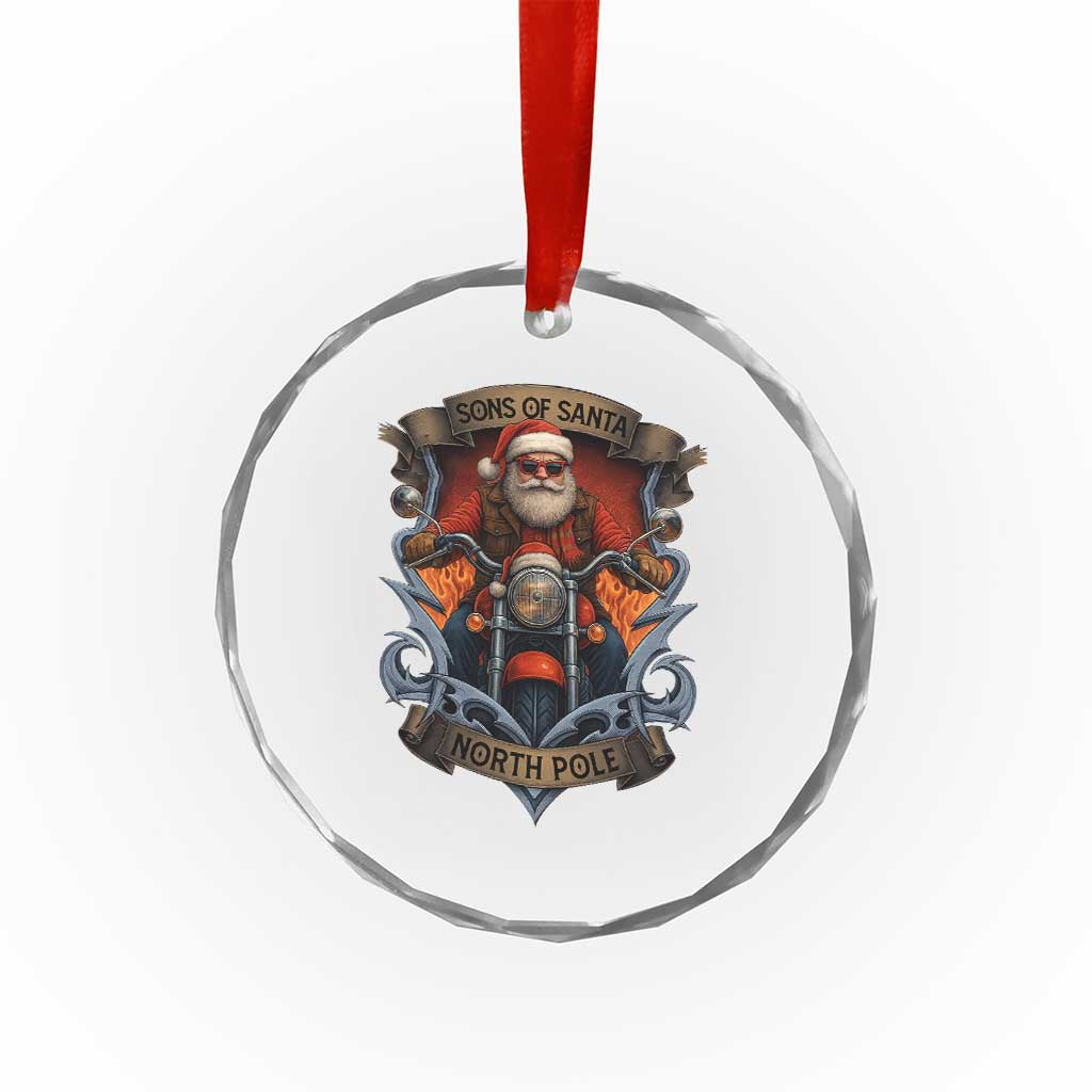 Funny Christmas Motorcycle Santa Crystal Glass Ornament Sons Of Santa North Pole Xmas Biker TS11 Print Your Wear