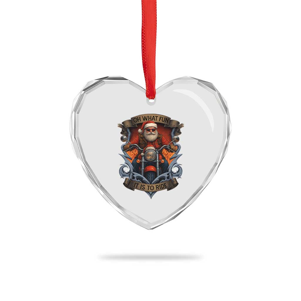 Funny Christmas Motorcycle Santa Heart Crystal Glass Ornament Oh What Fun It Is To Ride Xmas Biker TS11 Print Your Wear
