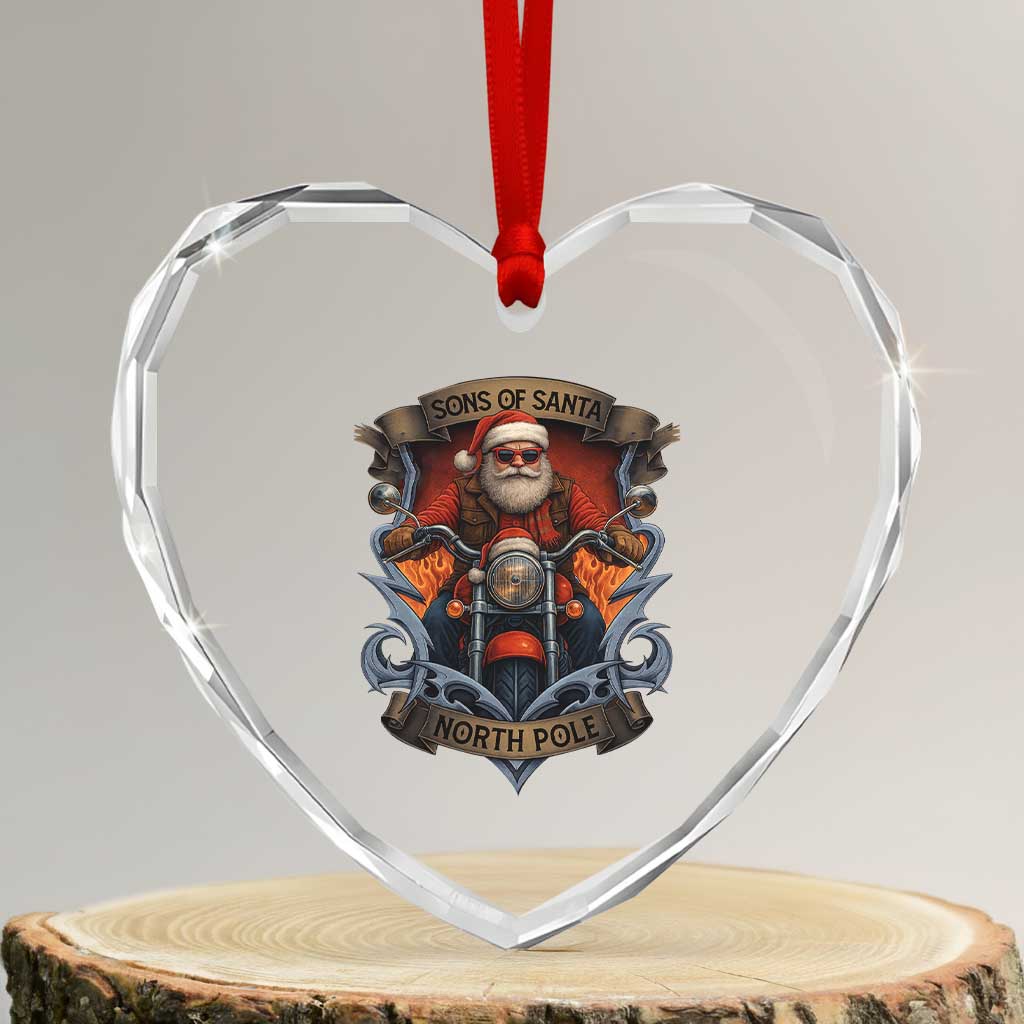 Funny Christmas Motorcycle Santa Heart Crystal Glass Ornament Sons Of Santa North Pole Xmas Biker TS11 Transparent Glass 3'' Heart Print Your Wear
