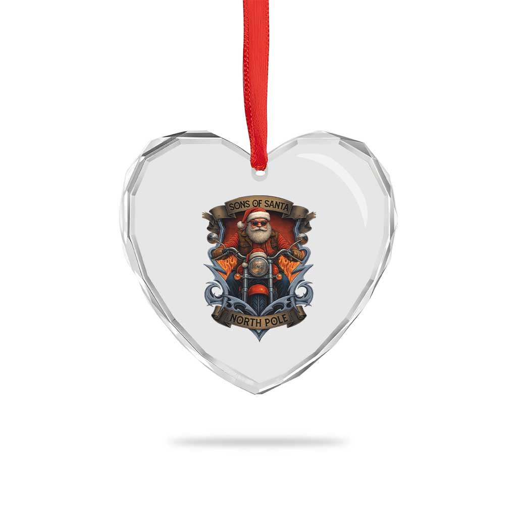 Funny Christmas Motorcycle Santa Heart Crystal Glass Ornament Sons Of Santa North Pole Xmas Biker TS11 Print Your Wear