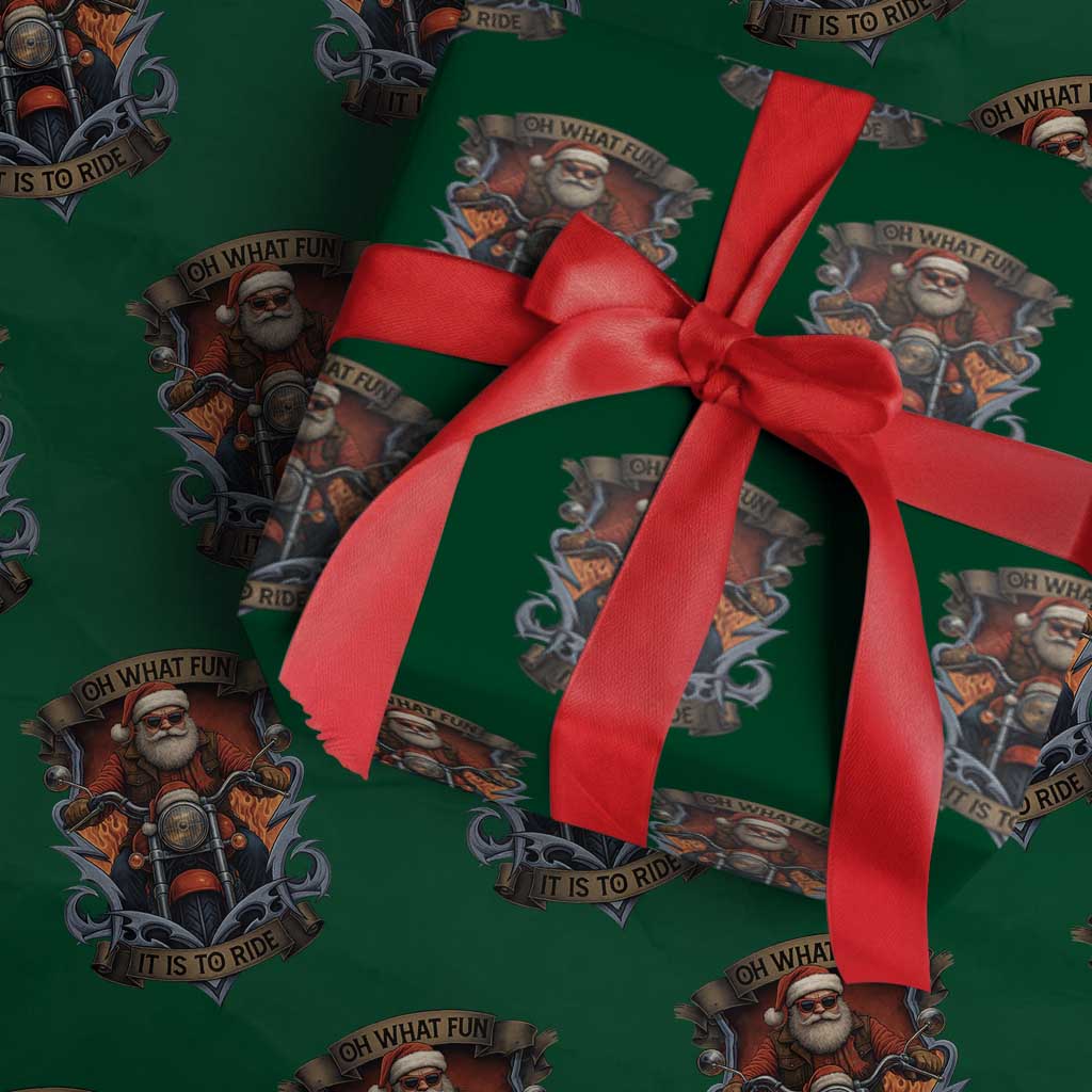 Funny Christmas Motorcycle Santa Wrapping Paper Roll Oh What Fun It Is To Ride Xmas Biker TS11 Green Print Your Wear