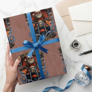 Funny Christmas Motorcycle Santa Wrapping Paper Roll Oh What Fun It Is To Ride Xmas Biker TS11 Mocha Print Your Wear