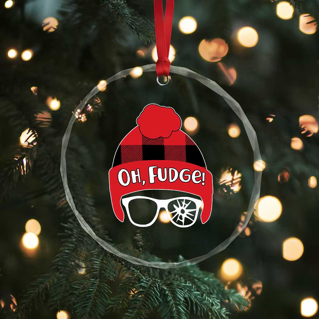 Funny Christmas Movie Crystal Glass Ornament Oh Fudge Buffalo Plaid Printed Graphic Beanie Cap TS11 Print Your Wear