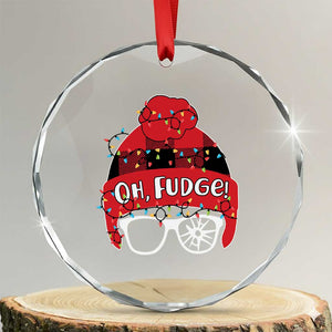 Funny Christmas Movie Crystal Glass Ornament Oh Fudge Buffalo Plaid Printed Graphic Beanie Cap Xmas Light TS11 Transparent Glass 3'' Circle Print Your Wear