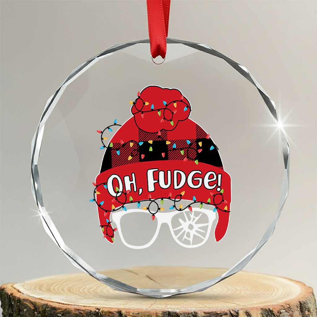 Funny Christmas Movie Crystal Glass Ornament Oh Fudge Buffalo Plaid Printed Graphic Beanie Cap Xmas Light TS11 Transparent Glass 3'' Circle Print Your Wear