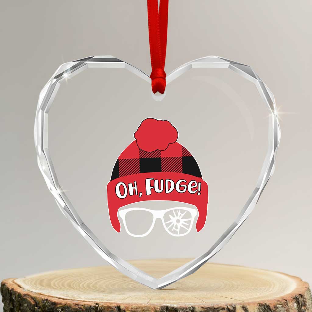 Funny Christmas Movie Heart Crystal Glass Ornament Oh Fudge Buffalo Plaid Printed Graphic Beanie Cap TS11 Transparent Glass 3'' Heart Print Your Wear