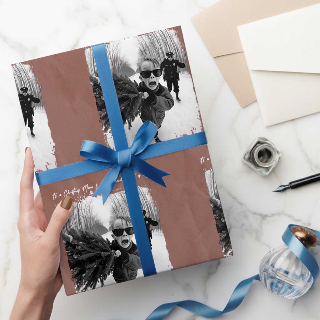 Funny Christmas Movie Wrapping Paper Roll Funny Kevin Home Xmas Meme Alone TS10 Mocha Print Your Wear