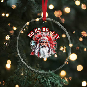 Funny Christmas Native American Crystal Glass Ornament Ho Ho Lay War Bonnet Santa Indian Tribes - Print Your Wear