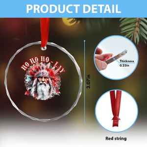 Funny Christmas Native American Crystal Glass Ornament Ho Ho Lay War Bonnet Santa Indian Tribes - Print Your Wear