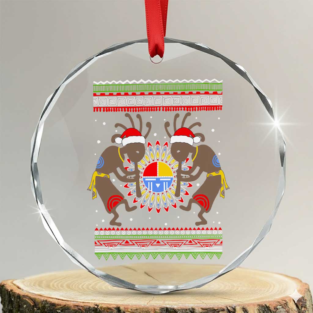 Funny Christmas Native American Crystal Glass Ornament Santa Kokopeli Medicine Wheel - Print Your Wear