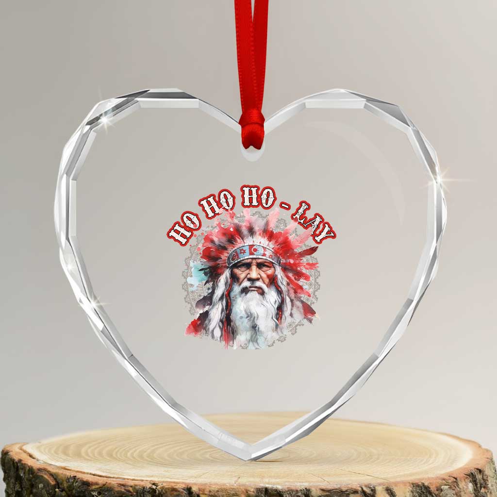 Funny Christmas Native American Heart Crystal Glass Ornament Ho Ho Lay War Bonnet Santa Indian Tribes TS11 Transparent Glass 3'' Heart Print Your Wear