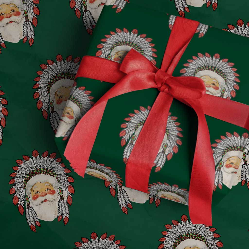 Funny Christmas Native American Indian Santa War Bonnet Wrapping Paper Roll TS11 Green Print Your Wear