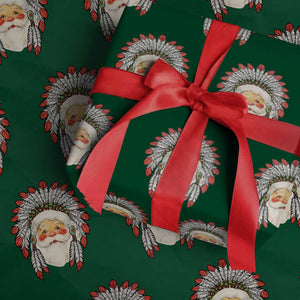 Funny Christmas Native American Indian Santa War Bonnet Wrapping Paper Roll TS11 Green Print Your Wear