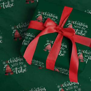 Funny Christmas Native American Wrapping Paper Roll Christmas With My Tribes TS11 Green Print Your Wear