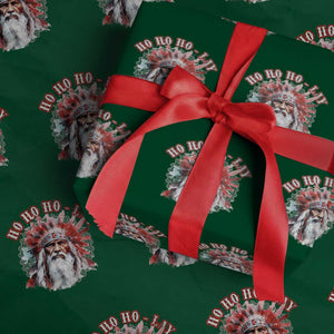 Funny Christmas Native American Wrapping Paper Roll Ho Ho Lay War Bonnet Santa Indian Tribes TS11 Green Print Your Wear
